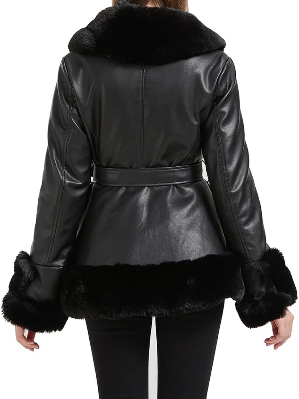 GRAN ORIENTE Faux Leather Peplum Jacket with Faux Fur Trim - M - Picture 3 of 12